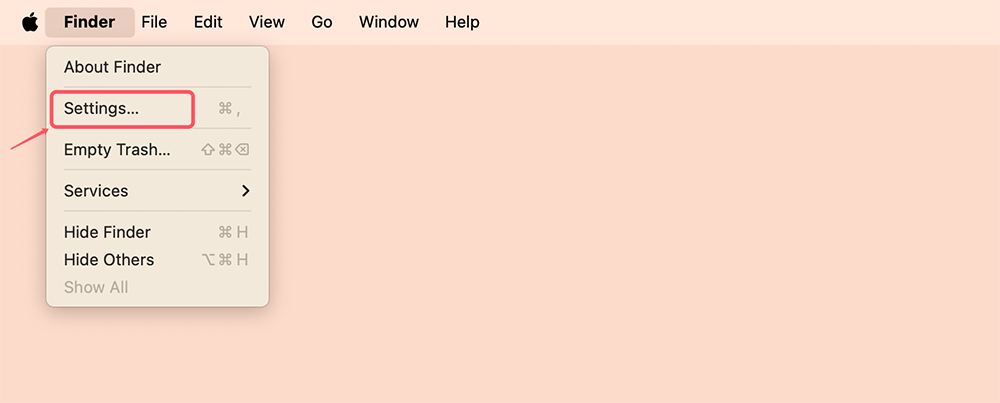 Click 'Finder' in the menu bar
