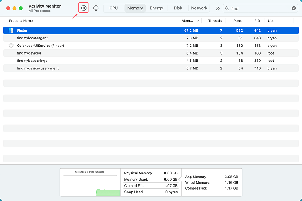 Quit Finder from Activity Monitor