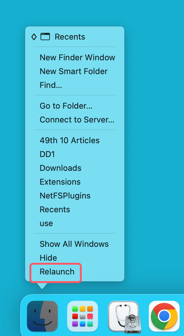 Restart Finder from the Dock
