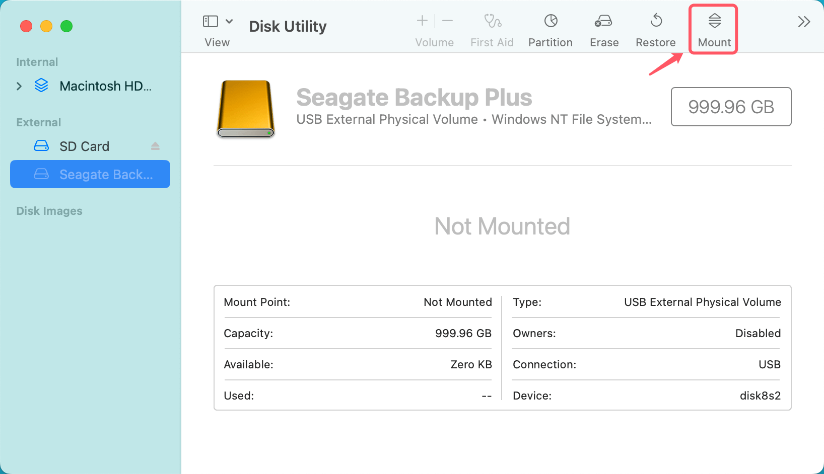 Force Mount the Drive via Disk Utility