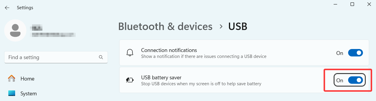 Turn off USB battery saver