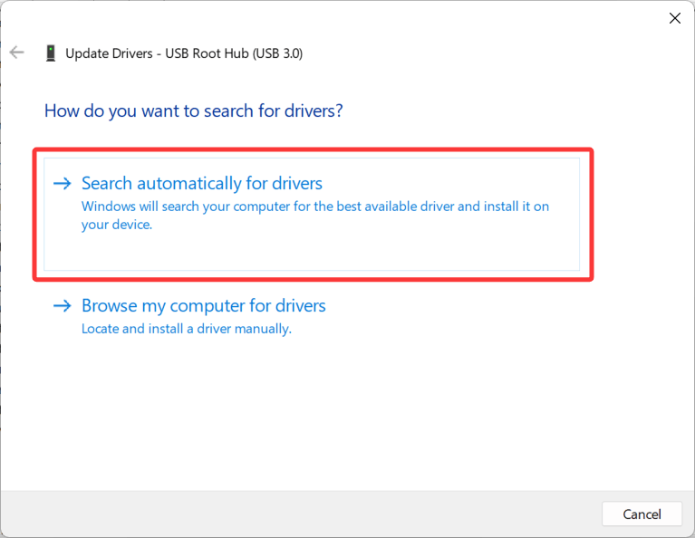 Select Search automatically for drivers
