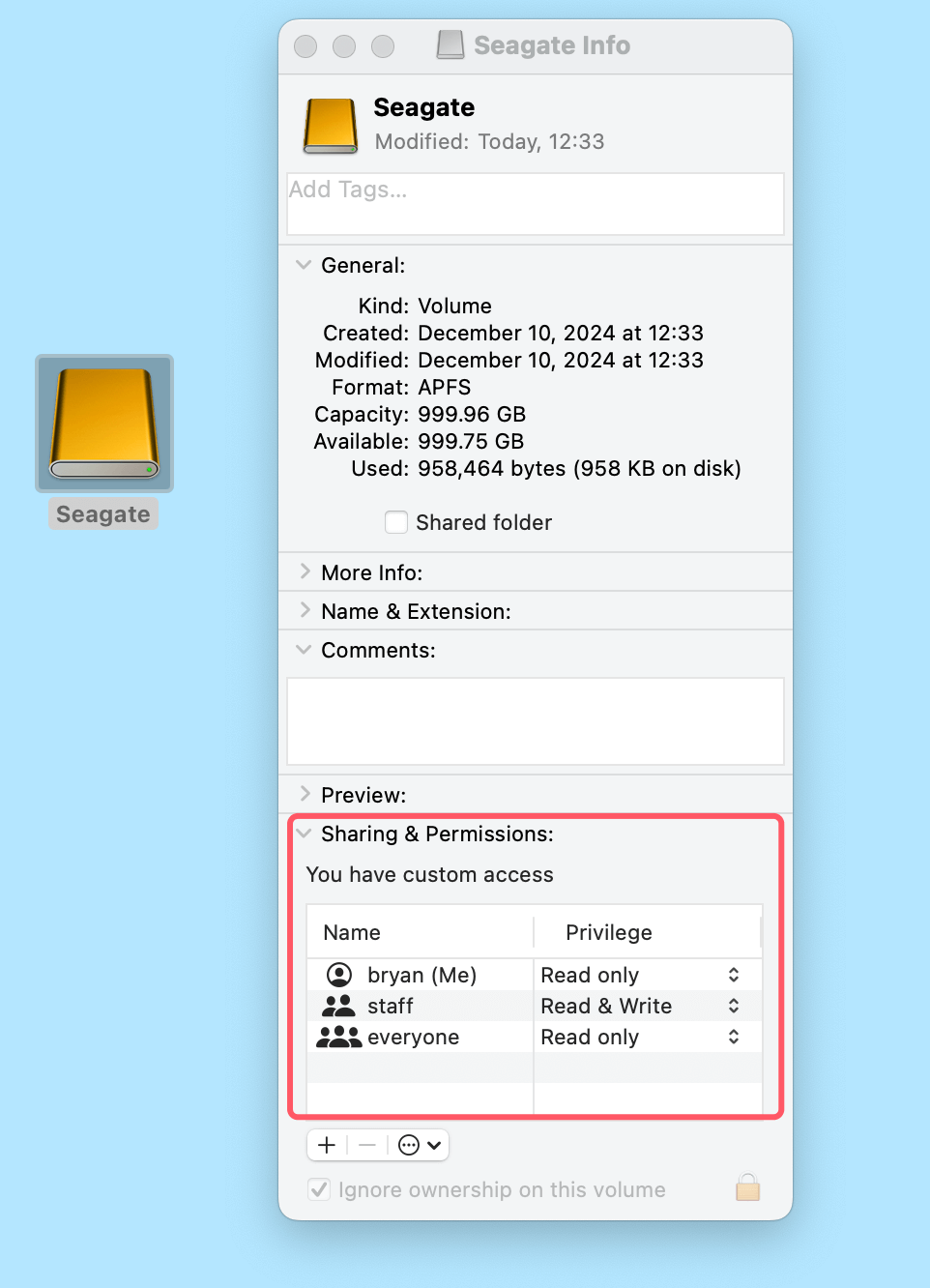 fix Seagate external hard drive read-only issue on Mac