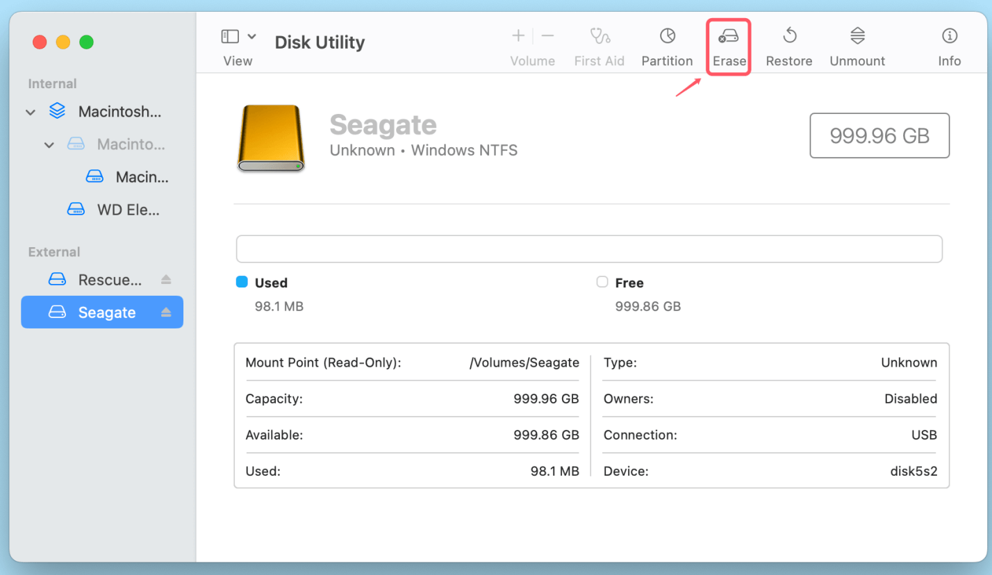 fix Seagate external hard drive read-only issue on Mac