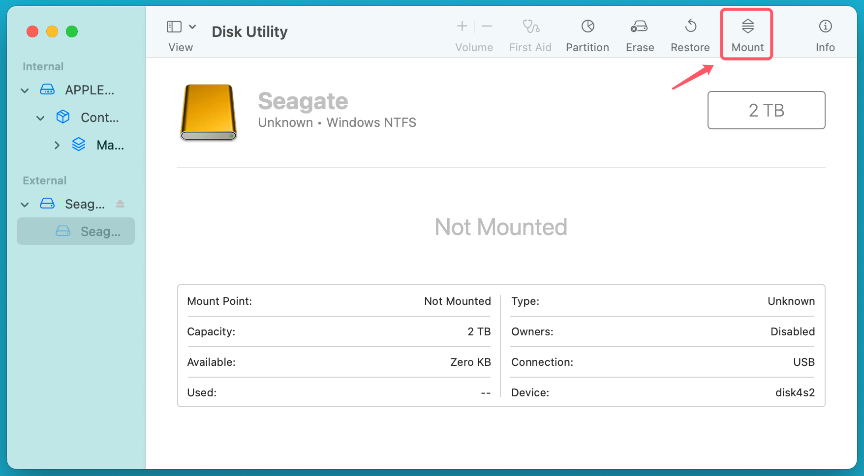 Seagate One Touch external hard drive not working on Mac