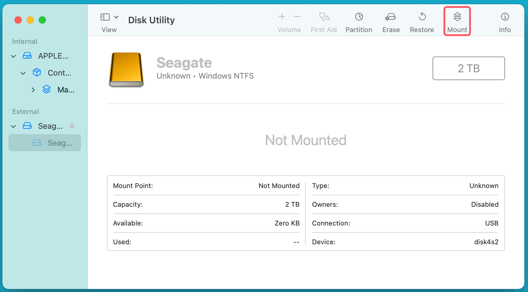 Seagate One Touch external hard drive not working on Mac