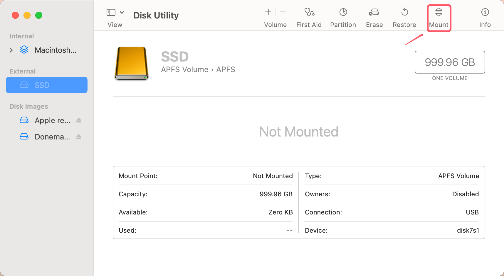 SSD not mounting on a MacBook Pro