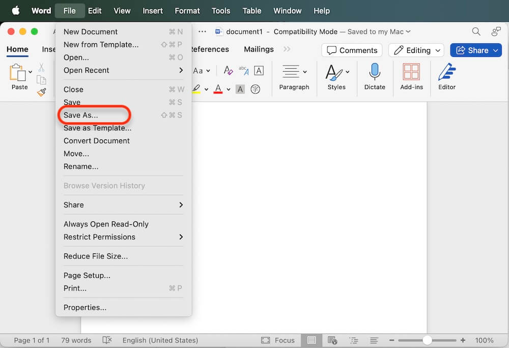 fix unreadable Word document on Mac