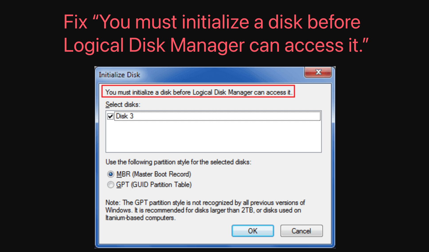 Fix You Must Initialize a Disk Before Logical Disk Manager Can Access It