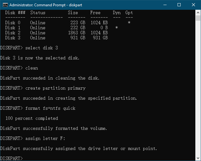 format hard drive with diskpart