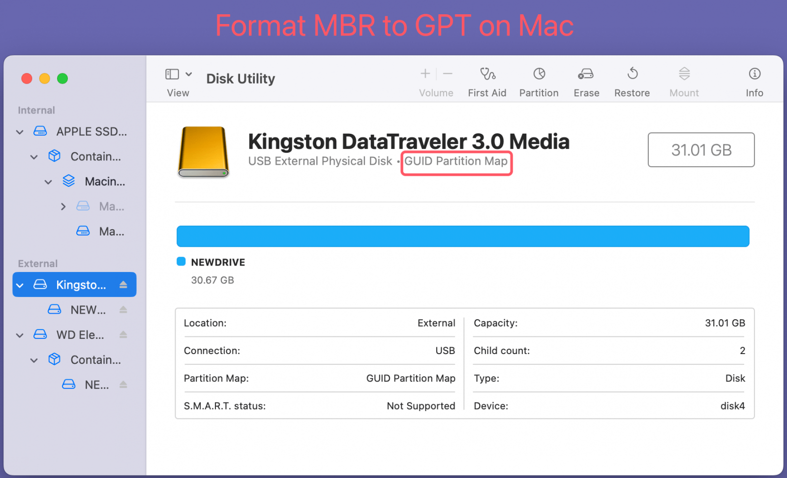 format an MBR disk to GPT on a Mac