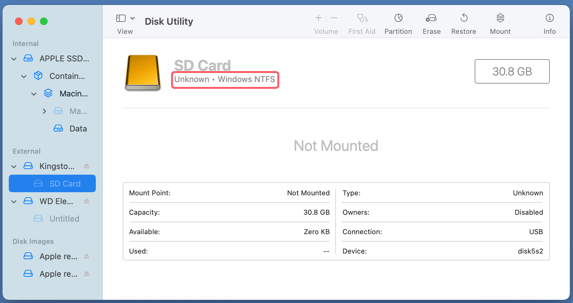 formatting an SD card to NTFS on a Mac