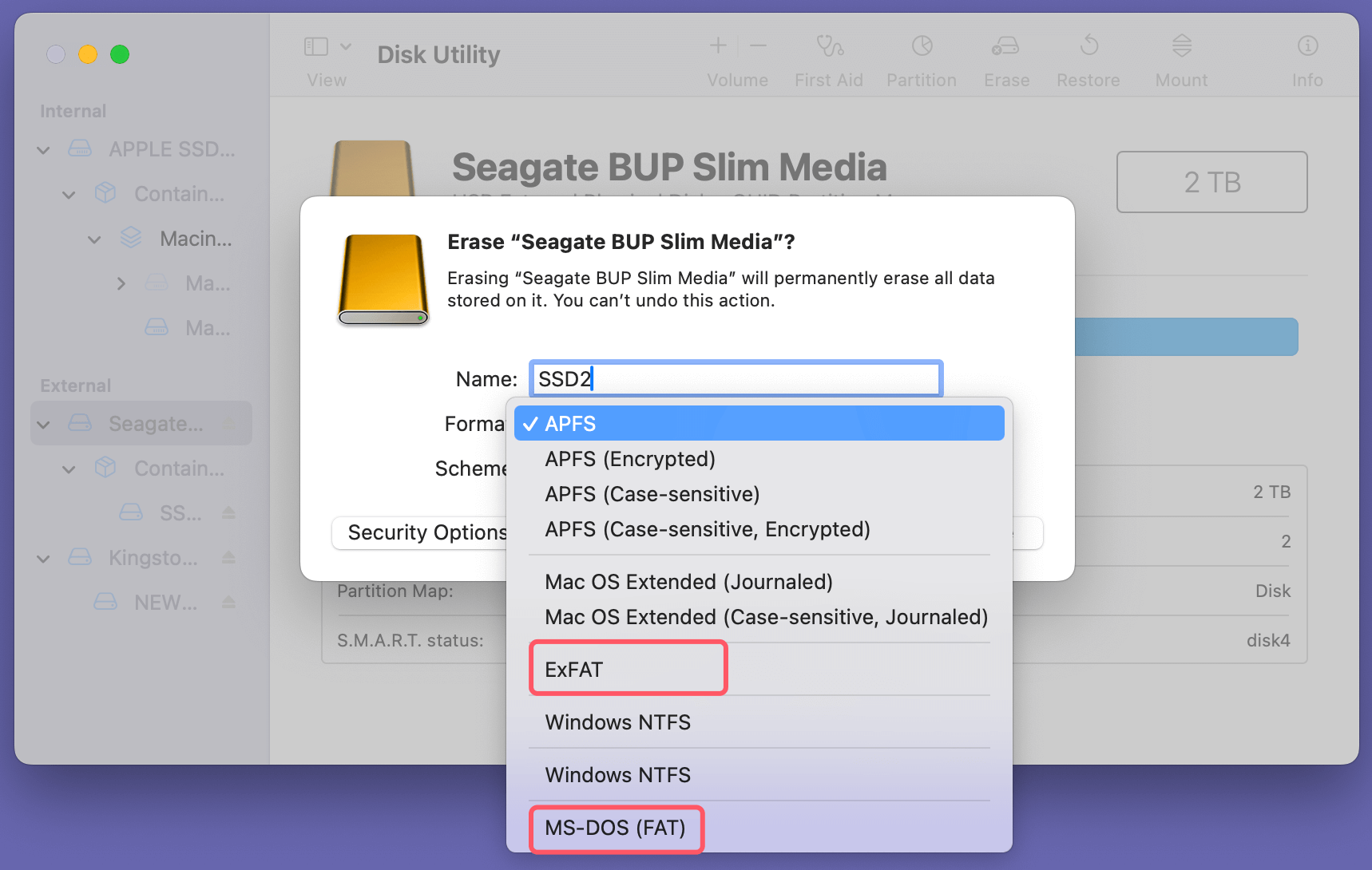 Formatting your SSD to ExFAT or FAT32 on Mac