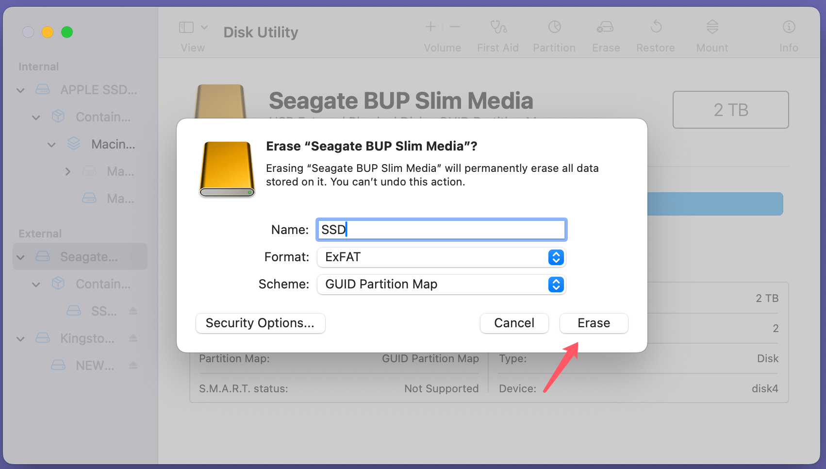Formatting your SSD to ExFAT or FAT32 on Mac