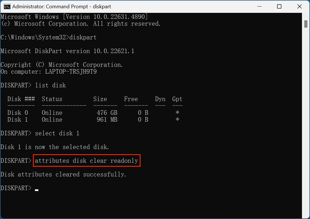 formatting a USB flash drive using CMD's diskpart tool