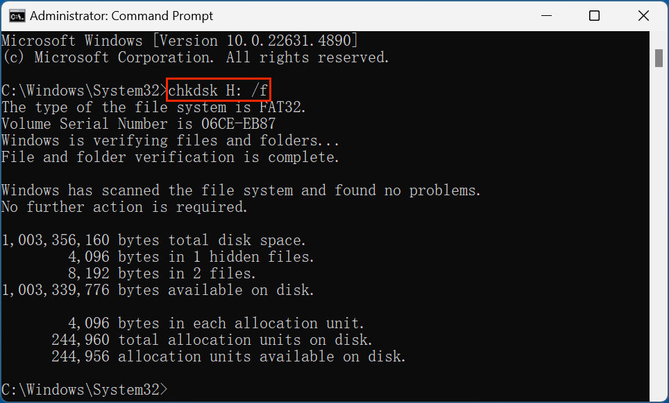 formatting a USB flash drive using CMD's diskpart tool