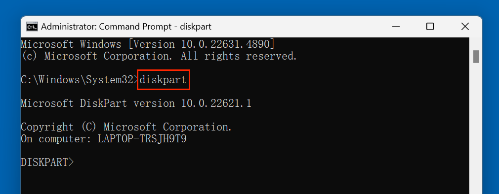 formatting a USB flash drive using CMD's diskpart tool