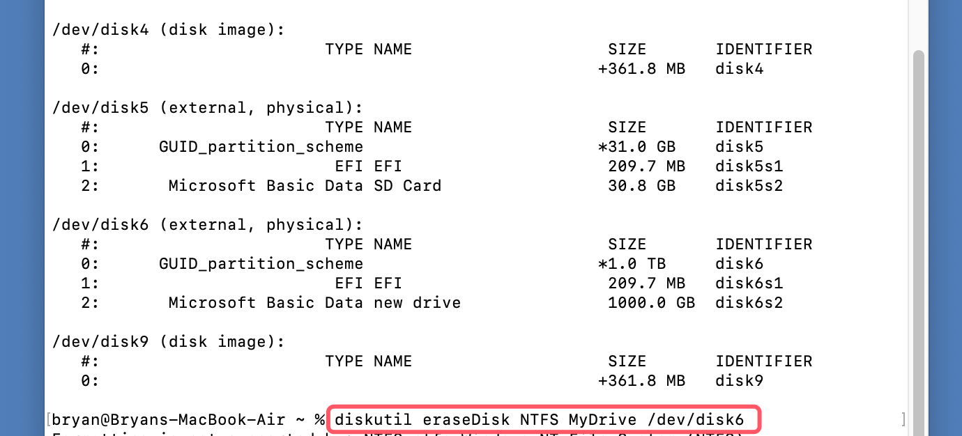 formatting a Seagate or WD external hard drive to NTFS on macOS