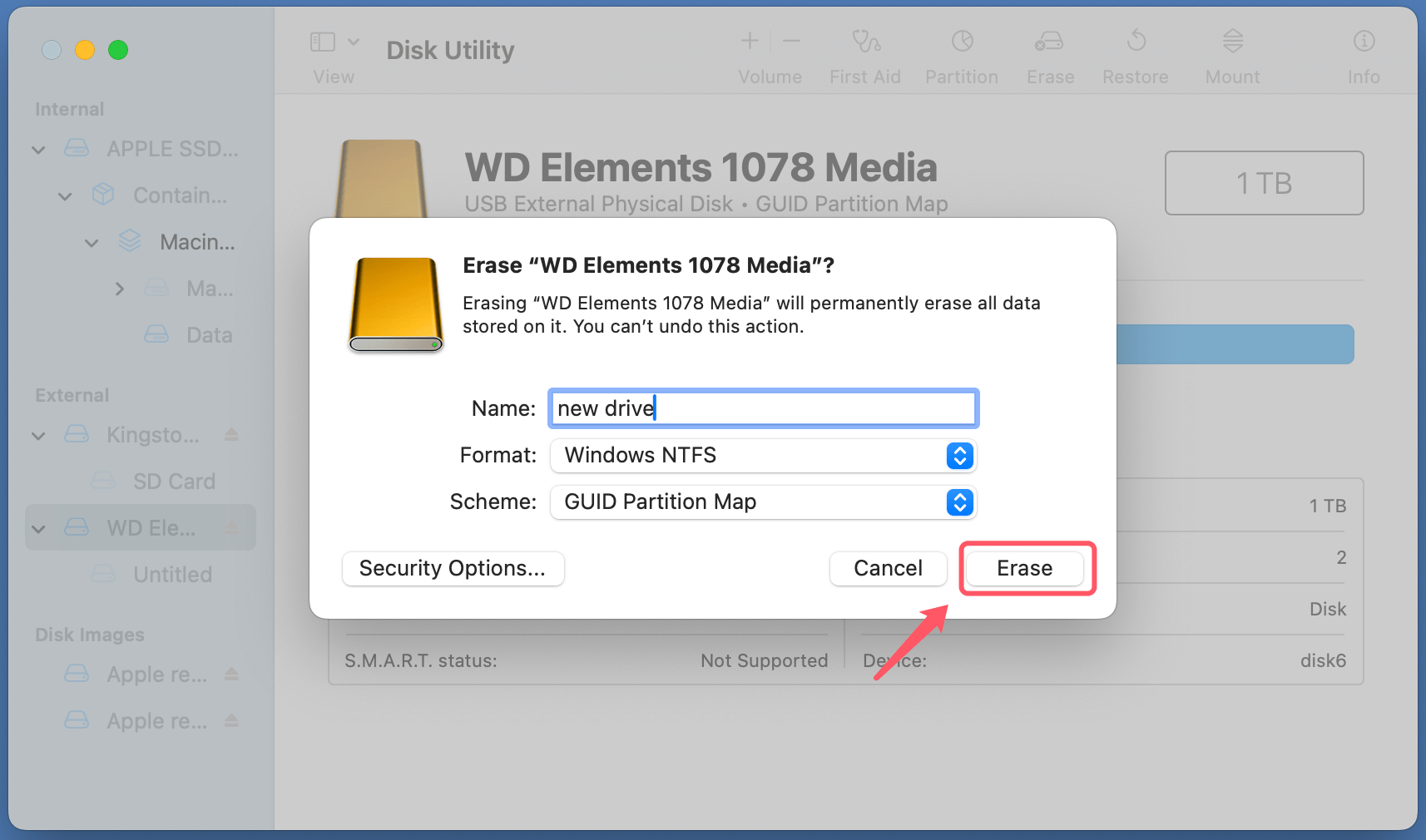 formatting a Seagate or WD external hard drive to NTFS on macOS