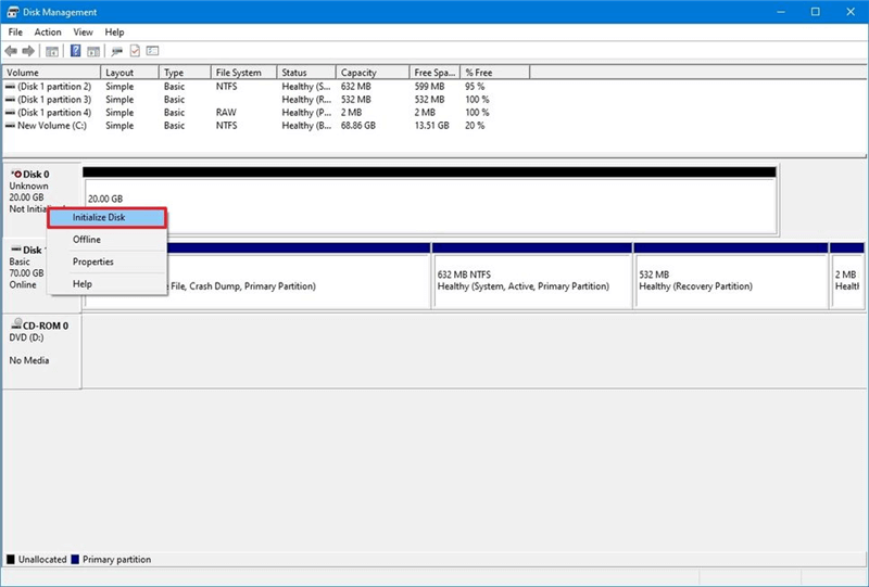 Initialize the Disk in Disk Management