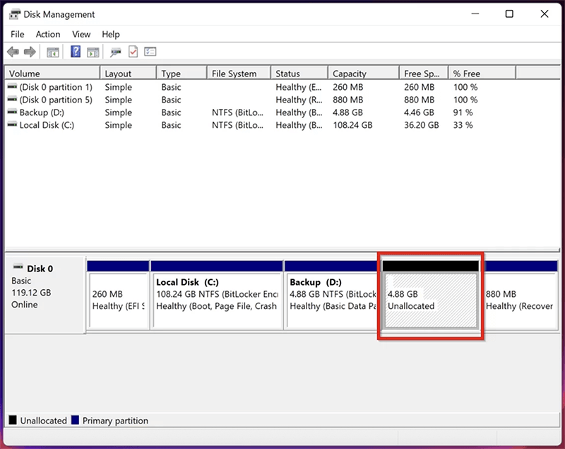 Verify Drive Capacity in Disk Management