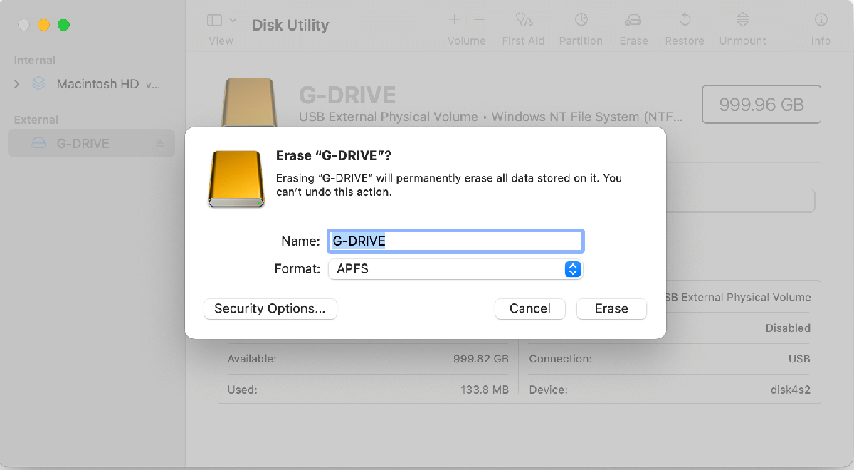 format SanDisk G-DRIVE for Mac