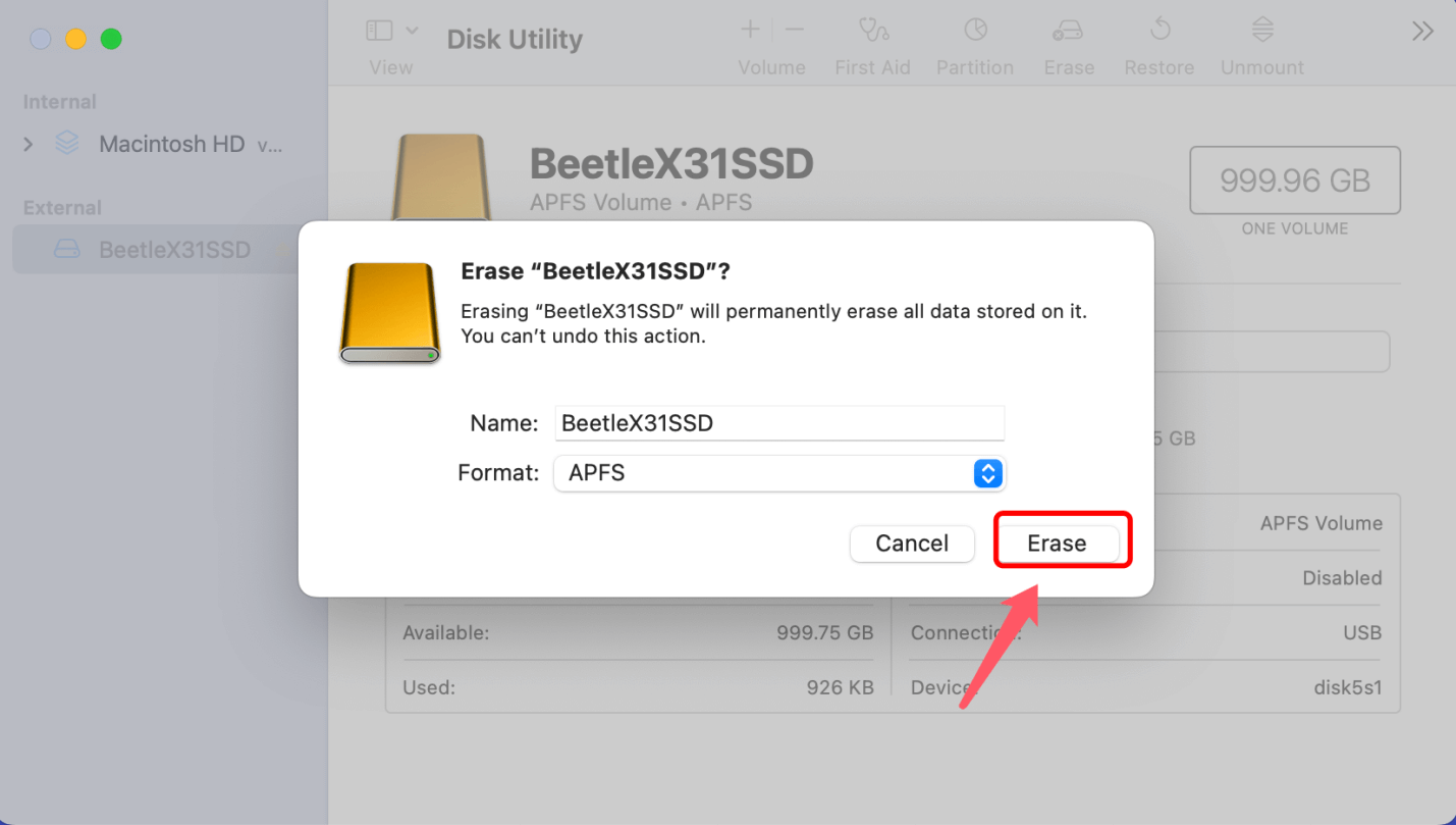 format SK Hynix Beetle X31 SSD for Mac