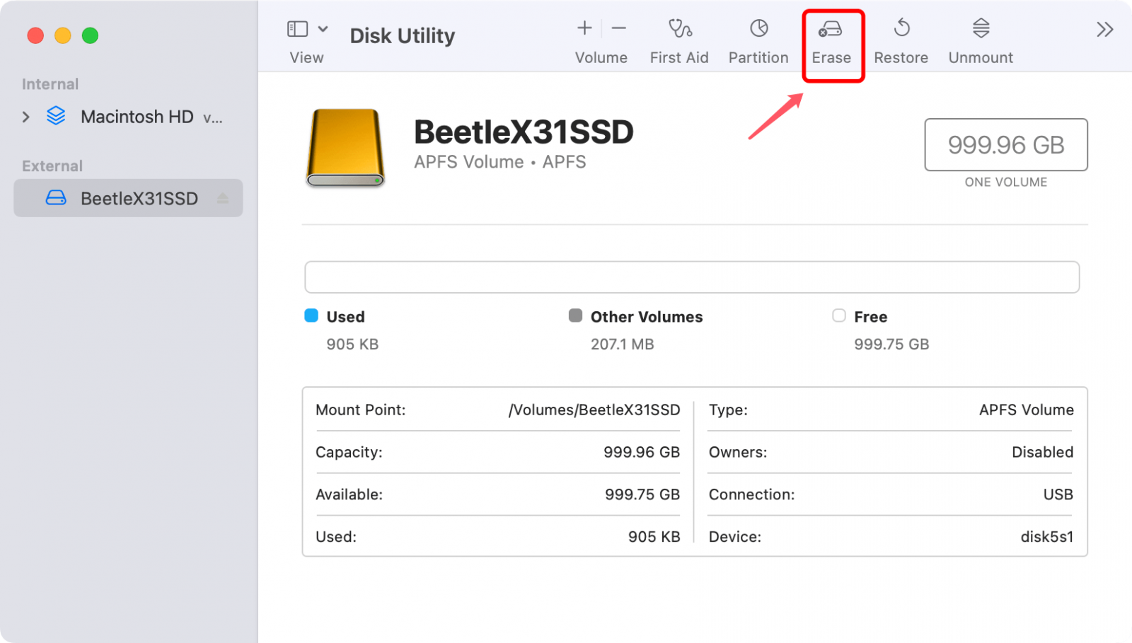 format SK Hynix Beetle X31 SSD for Mac