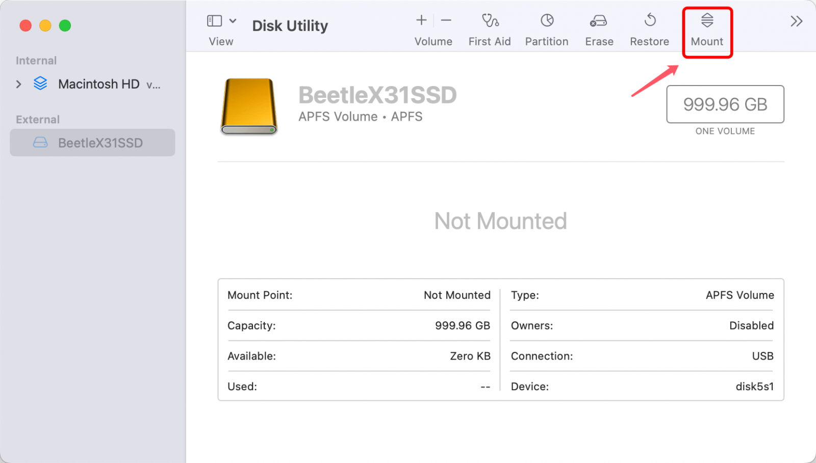 format SK Hynix Beetle X31 SSD for Mac