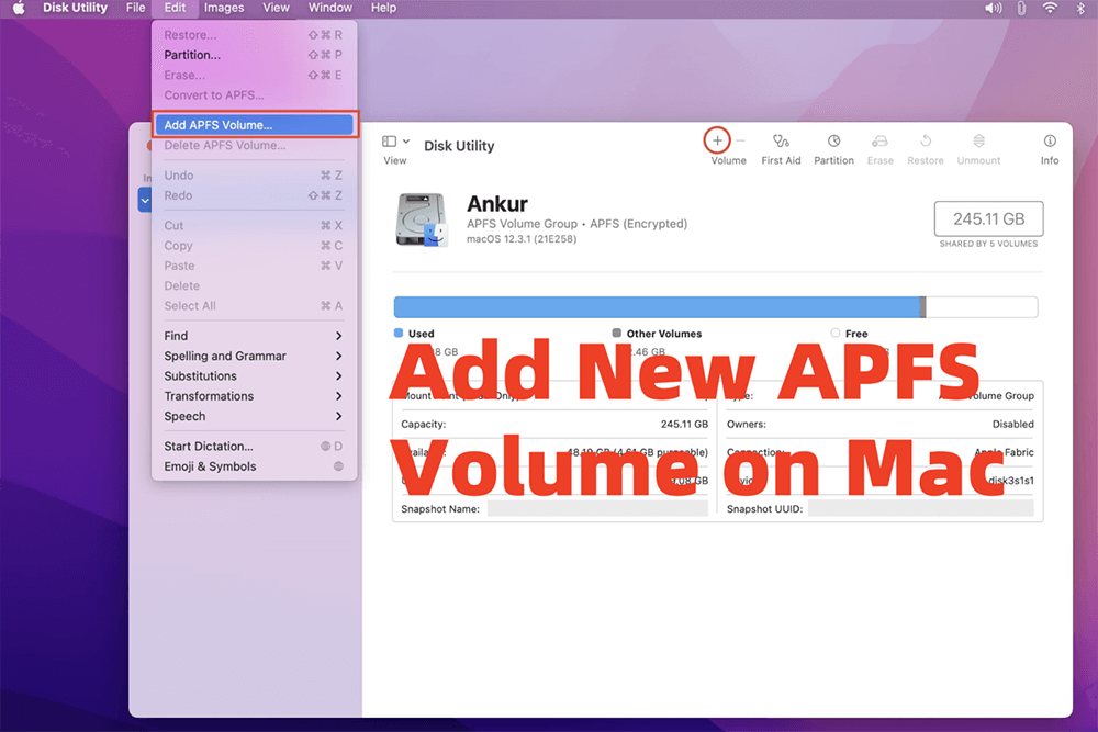 create new APFS volume on Mac