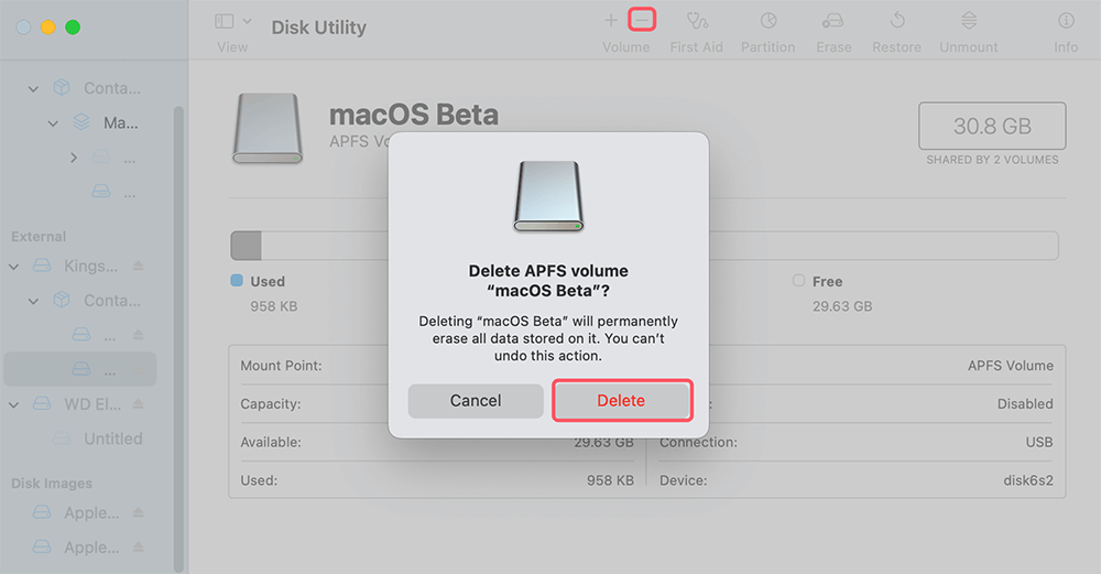 Deleting an APFS Volume