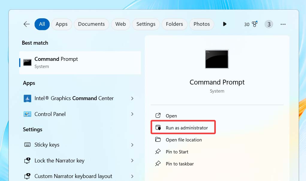 Open Command Prompt as Administrator