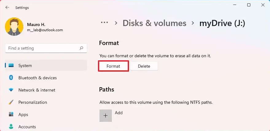 format NTFS drive