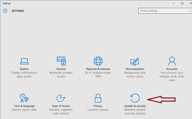 Go to Updates and Security