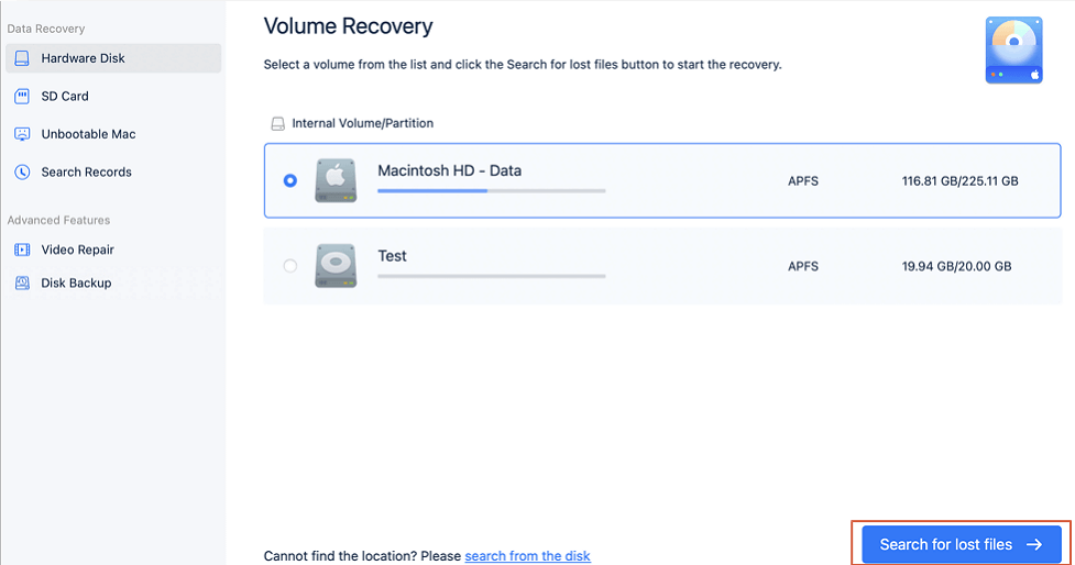 Choose the location and scan