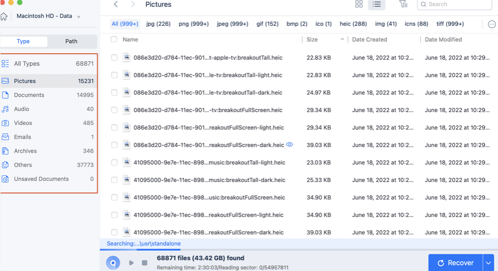 Sort and view deleted files