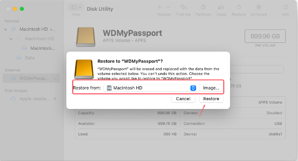 clone Mac data to WD My Passport drive