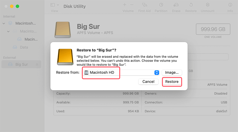 Restore macOS to the External Drive
