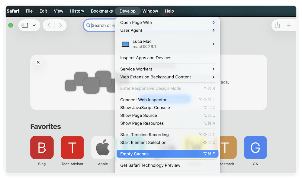 clear all cookies and cache in Safai