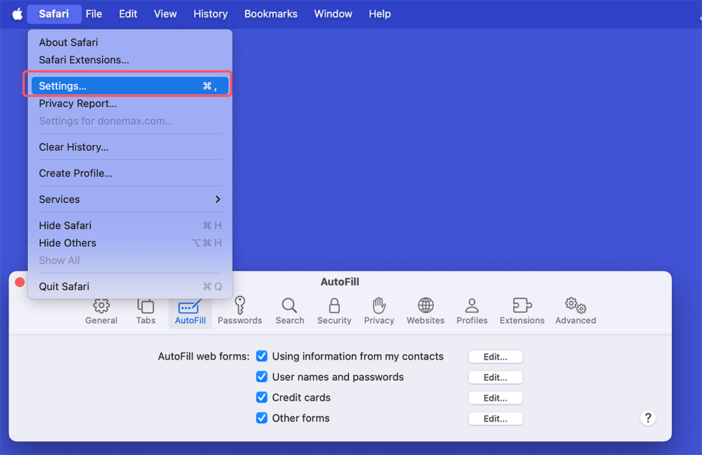 Open Safari Preferences