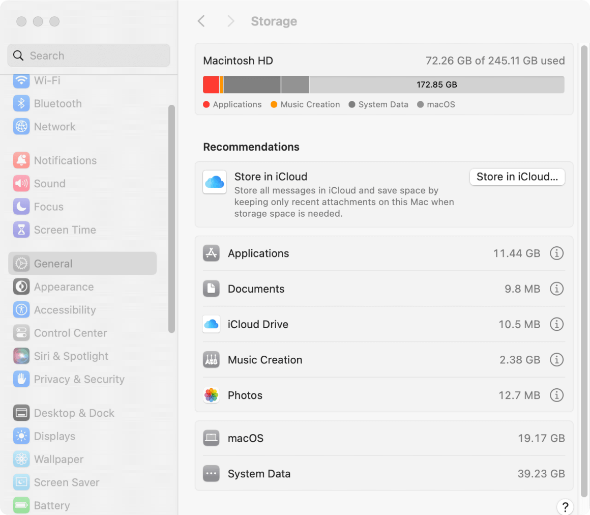 Optimize Storage Settings