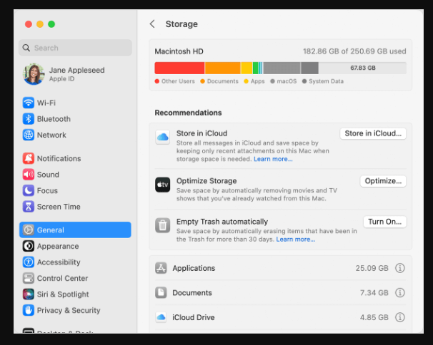 choose System Settings and click General and select Storage