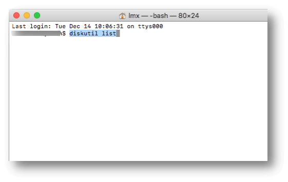 type the diskutil list into the command line and press Enter