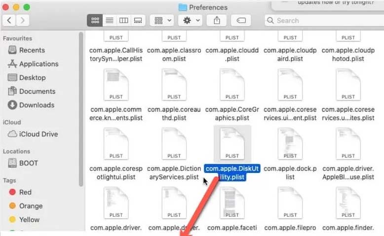 Delete the preferences files for Disk Utility