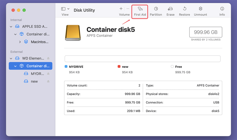 Click the 'First Aid' button at the top