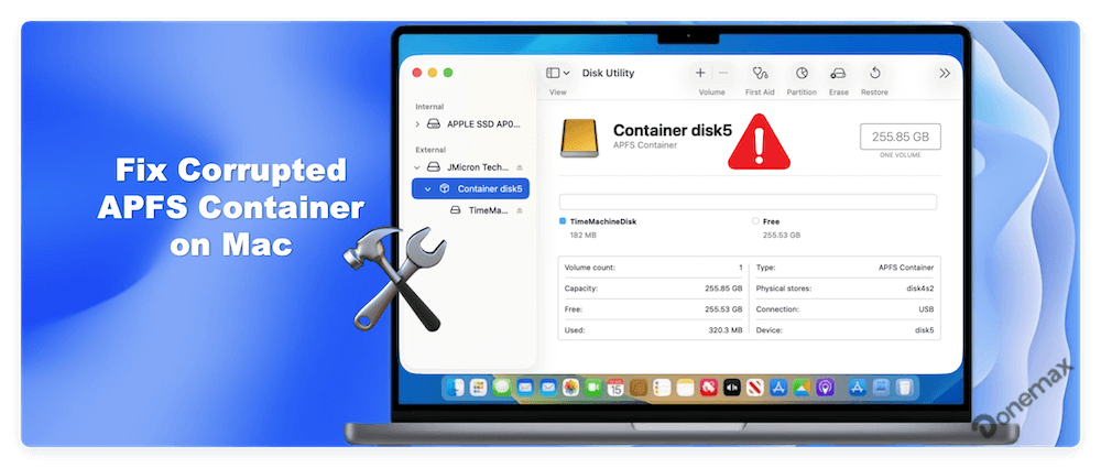 fix corrupted APFS container on Mac