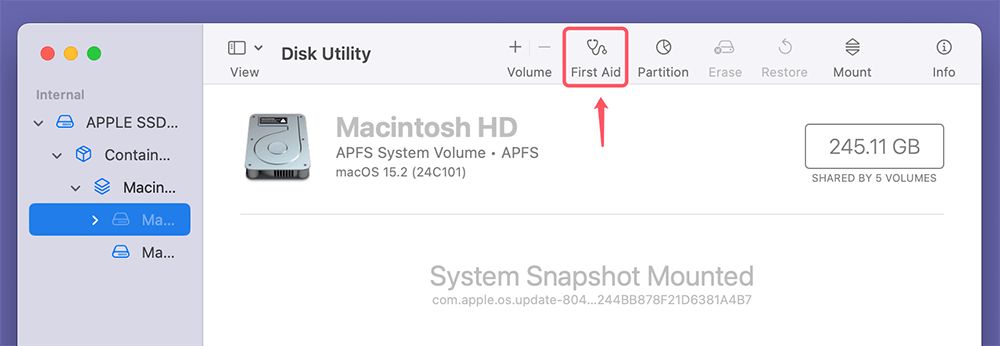 Run First Aid in Disk Utility