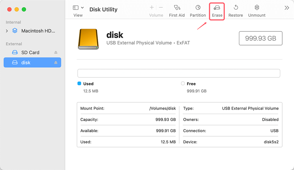 Click Erase on the page that shows up