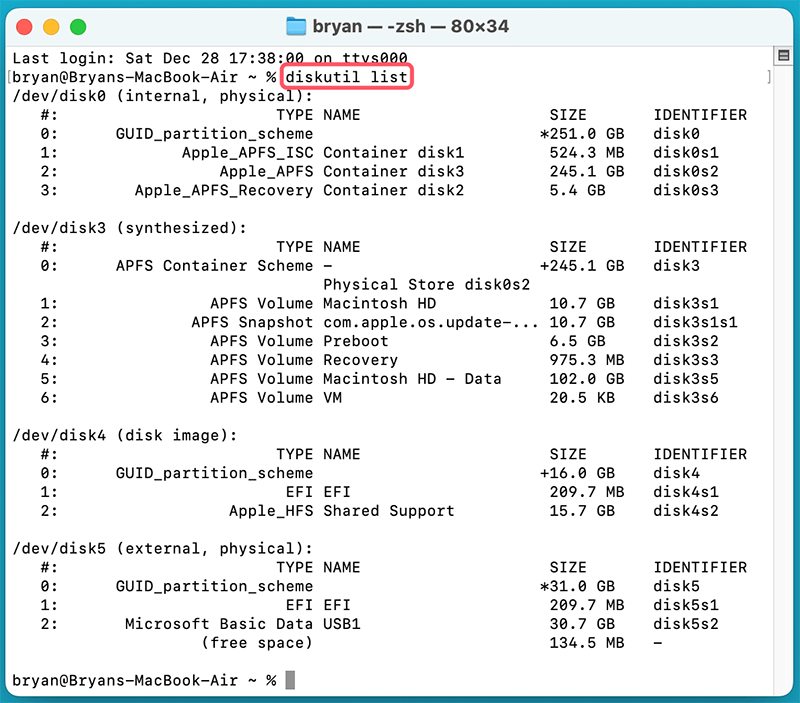 Steps to Run fsck_msdos in Terminal