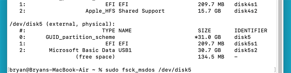 Steps to Run fsck_msdos in Terminal